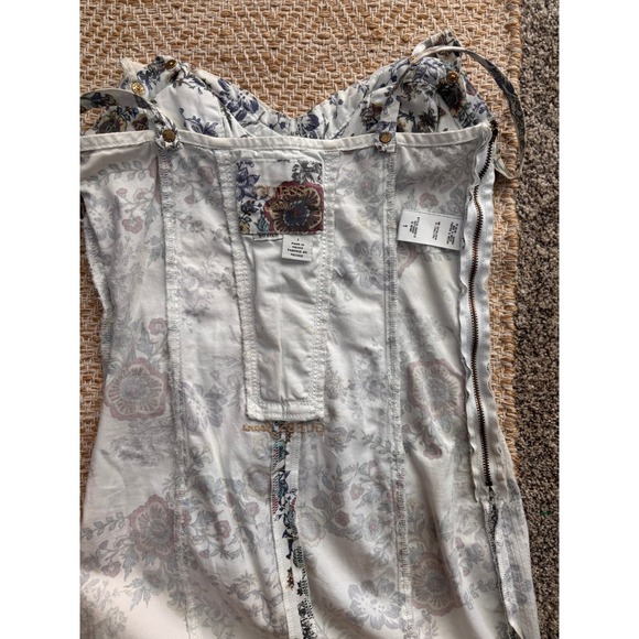 Guess Floral Denim Corset Dress Womens Size 1 White Lace Up Bodycon Mini - Picture 5 of 14